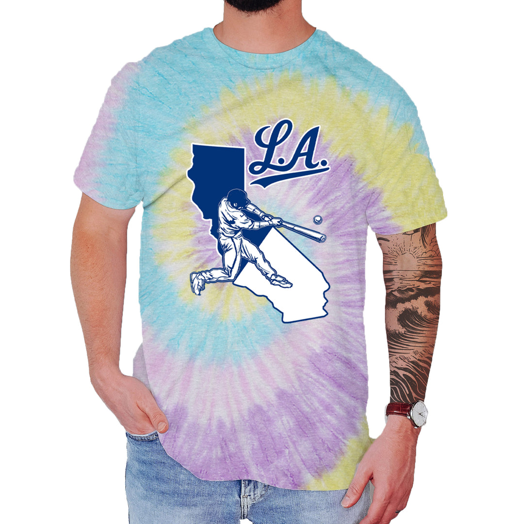 Los Angeles Baseball Batter Up Mens T-shirt Tie-Dye Jellybean