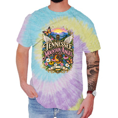 Tennessee Mountain Angel Wings Dolly Mens T-shirt Tie-Dye Jellybean
