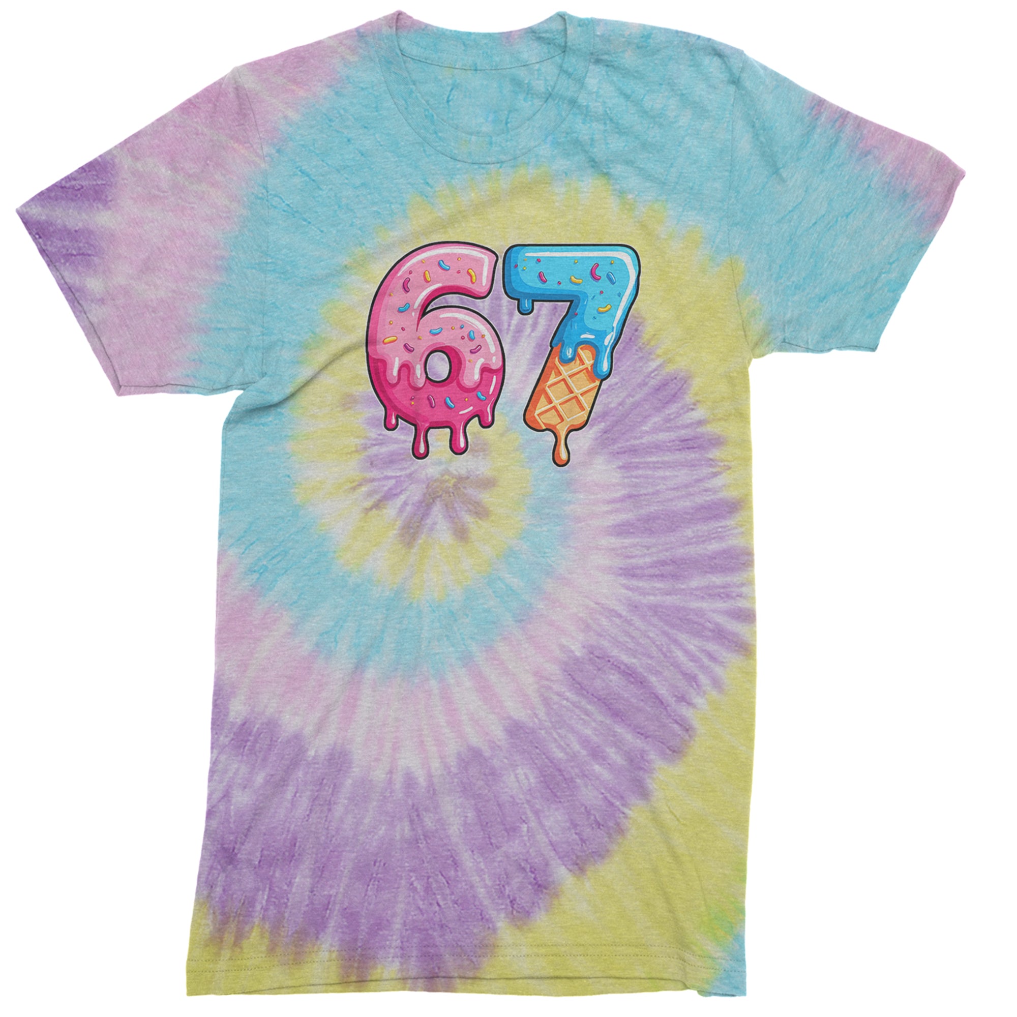 67 Dripping Ice Cream Donut Melt Mens T-shirt Tie-Dye Jellybean