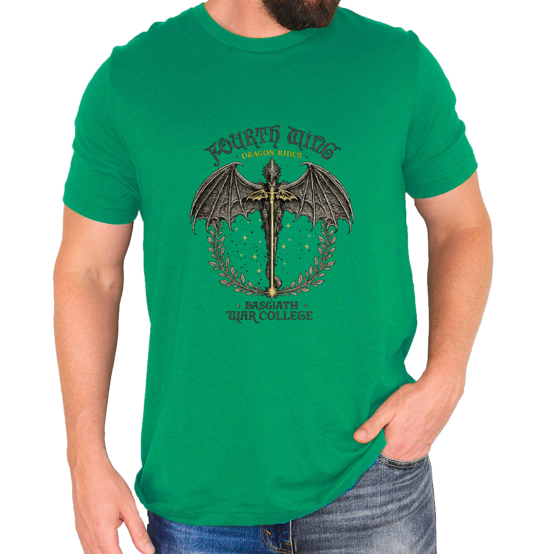 Fourth Wing Dragon Rider Vintage Basgiath War College Mens T-shirt Kelly Green