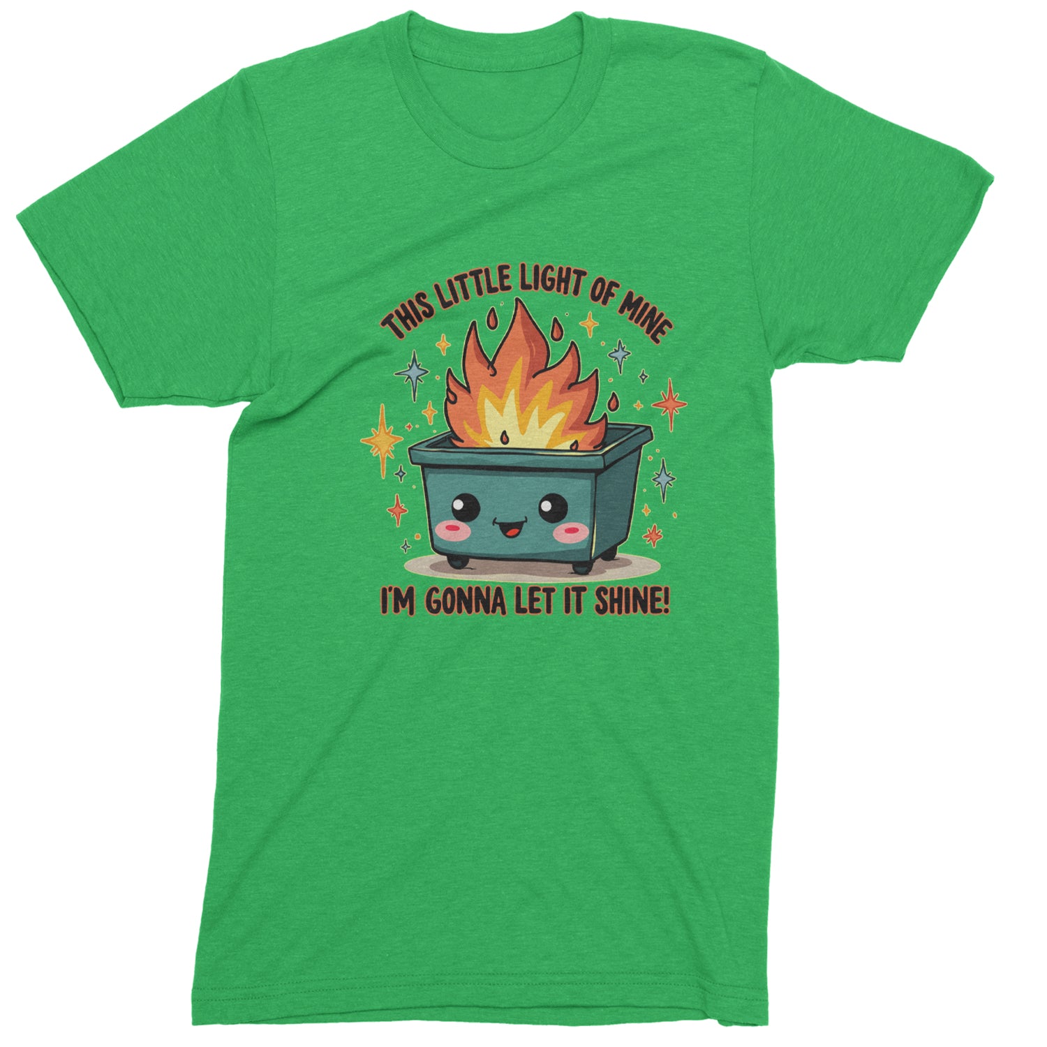 This Little Light of Mine Dumpster Fire Smile Face  Mens T-shirt Kelly Green