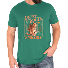 Quest Squad Broccoli Cat Fantasy Reader  Mens T-shirt Kelly Green