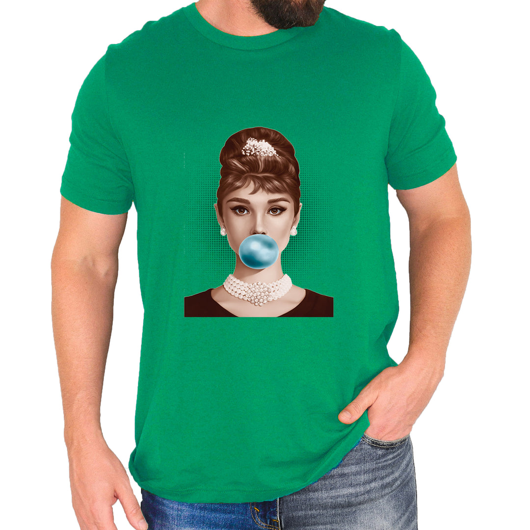 Audrey Hepburn Chewing Bubble Gum American Icon Mens T-shirt Kelly Green