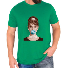 Audrey Hepburn Chewing Bubble Gum American Icon Mens T-shirt Kelly Green