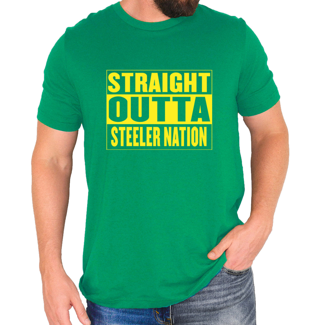 Straight Outta Steeler Nation Football  Mens T-shirt Kelly Green