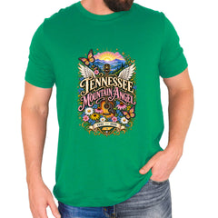 Tennessee Mountain Angel Wings Dolly Mens T-shirt Kelly Green