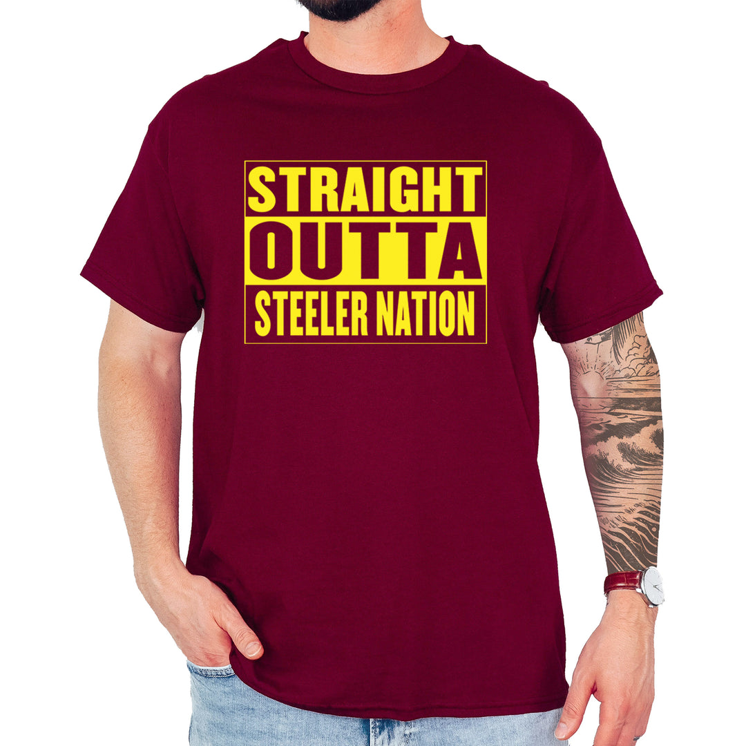 Straight Outta Steeler Nation Football  Mens T-shirt Maroon