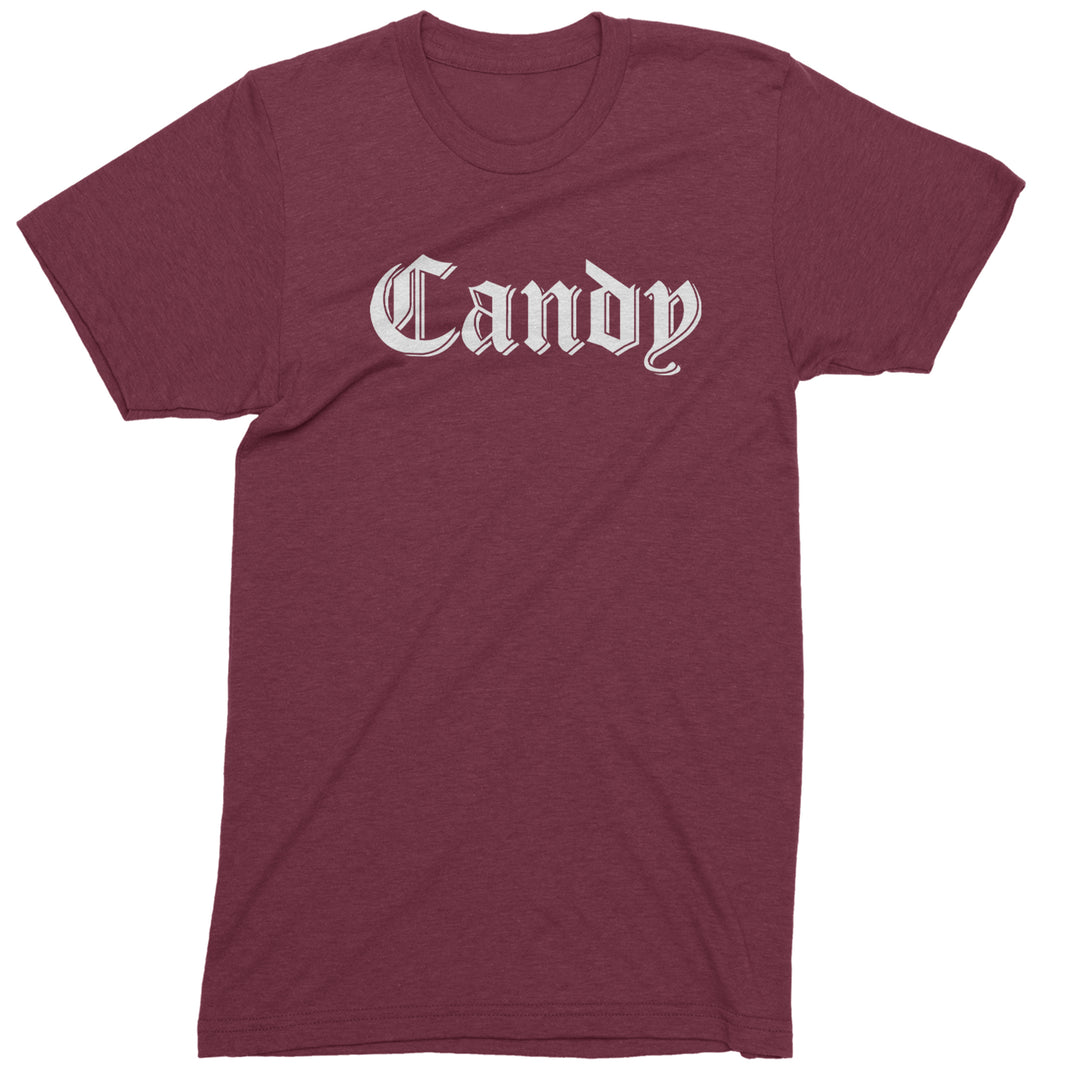 Candy Gothic Lettering Mens T-shirt Maroon