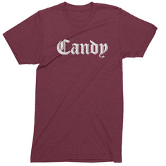 Candy Gothic Lettering Mens T-shirt Maroon
