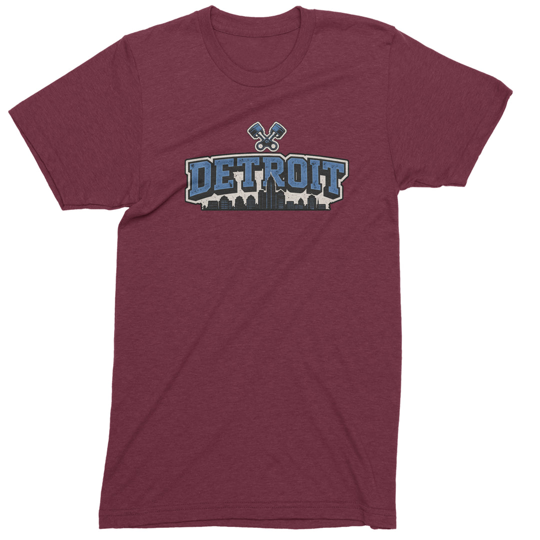 Detroit Motor City Retro Piston Mens T-shirt Maroon