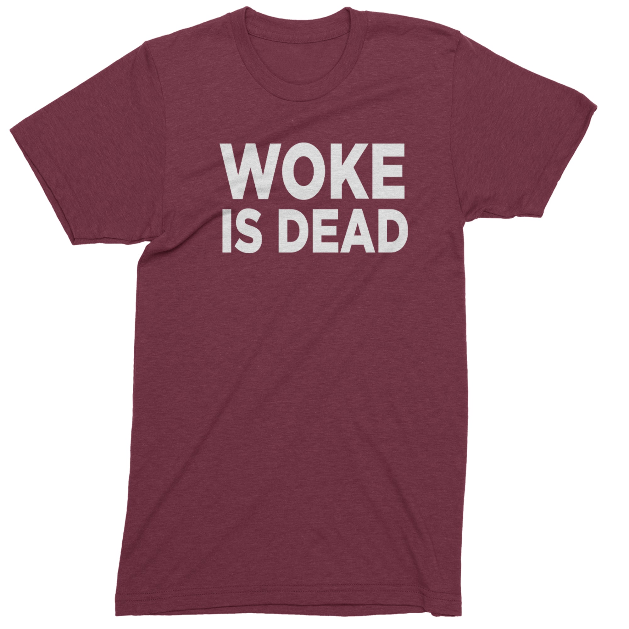 Woke Is Dead Satire Mens T-shirt Maroon