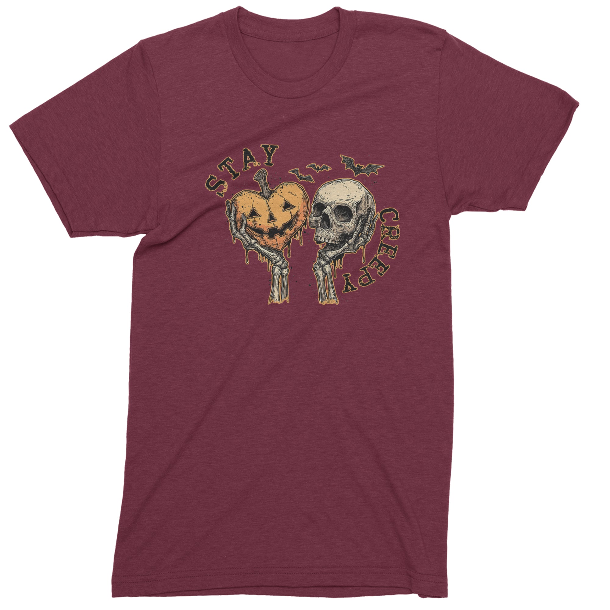 Stay Creepy Skull and Pumpkin Halloween Mens T-shirt Maroon