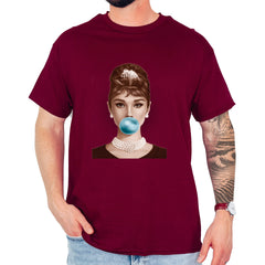 Audrey Hepburn Chewing Bubble Gum American Icon Mens T-shirt Maroon