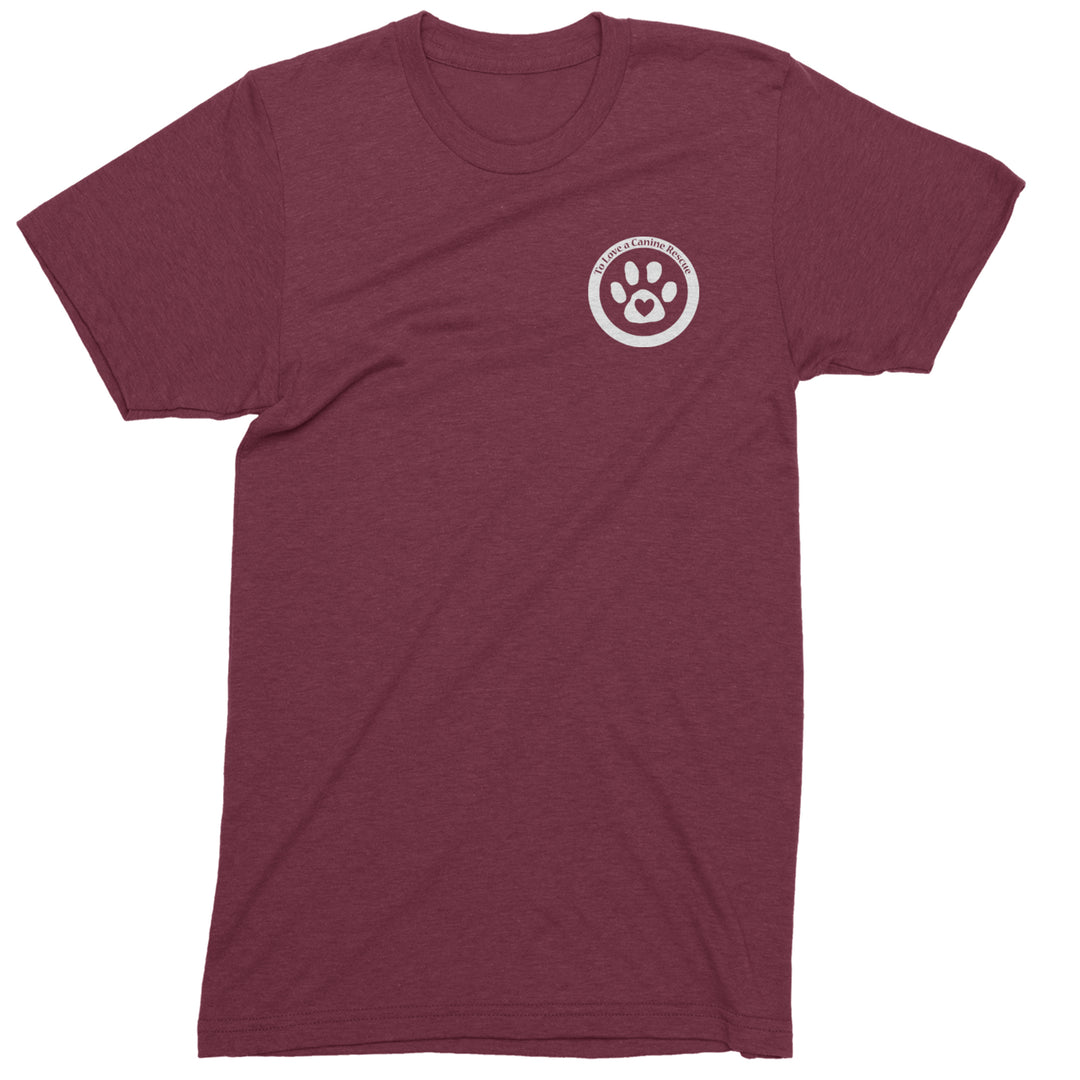 TLC To Love a Canine Dog Rescue White Mens T-shirt Maroon