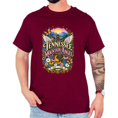 Tennessee Mountain Angel Wings Dolly Mens T-shirt Maroon