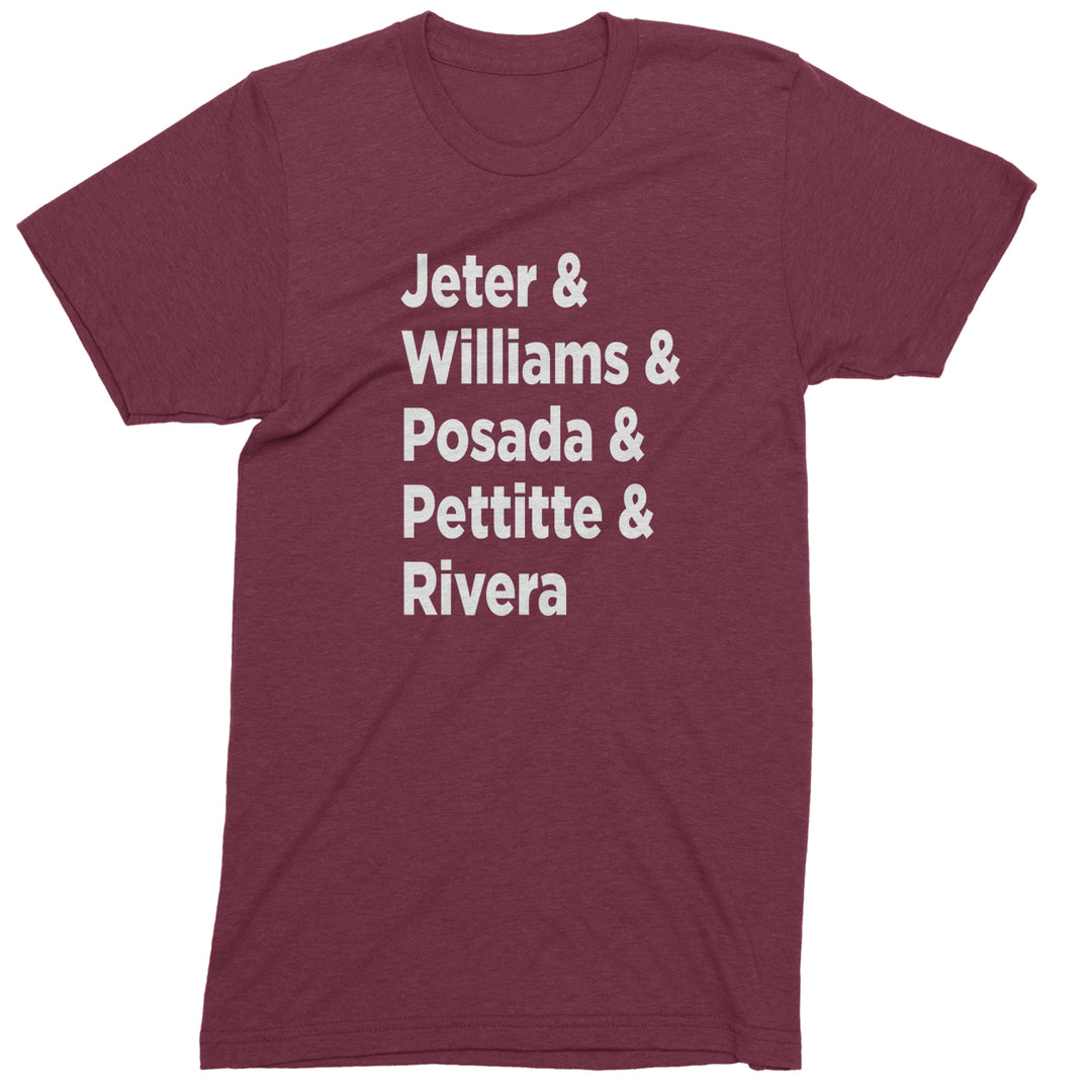 Jeter & Williams & Posada & Pettitte & Rivera Mens T-shirt Maroon