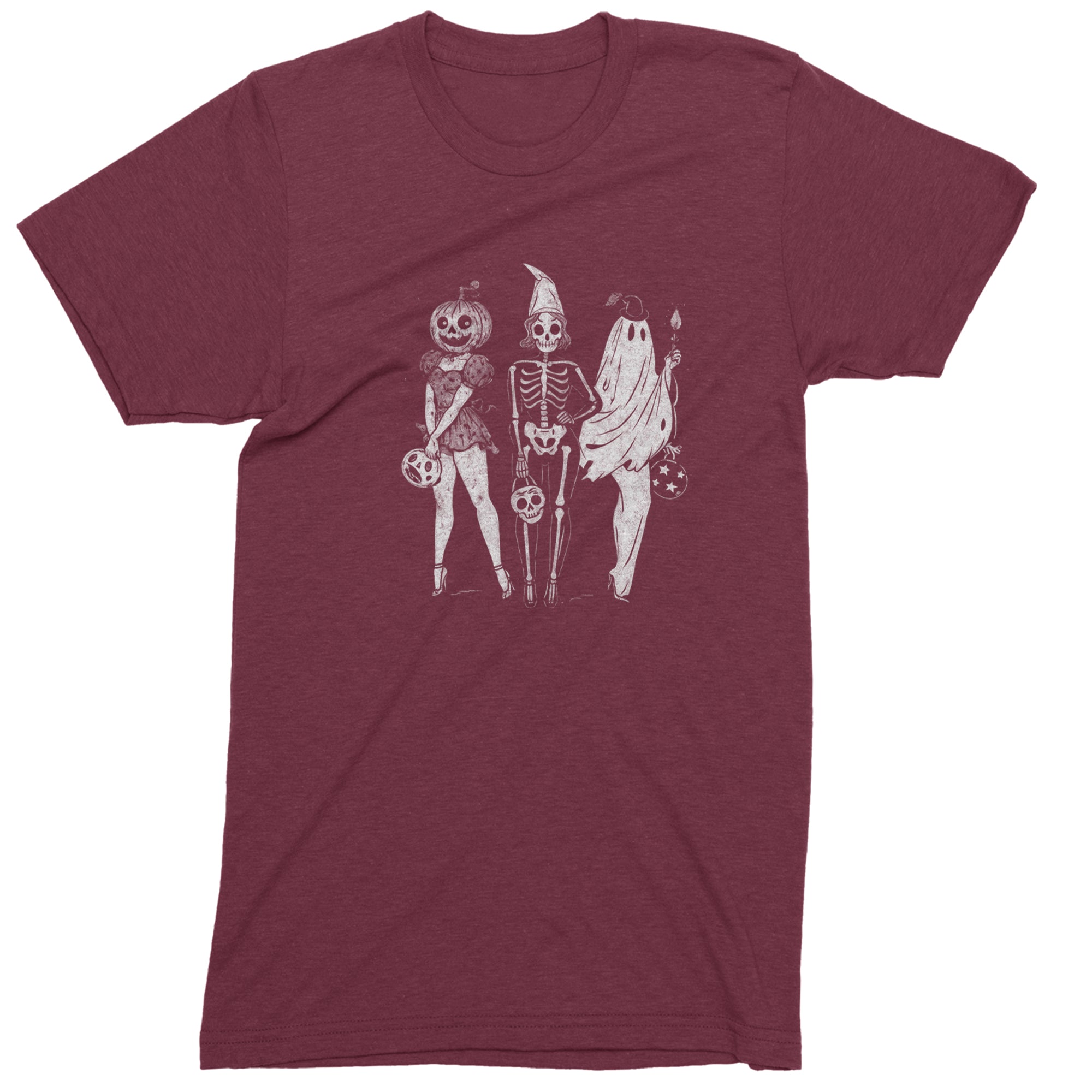 Vintage Spooky Squad Pinup Halloween Design Mens T-shirt Maroon