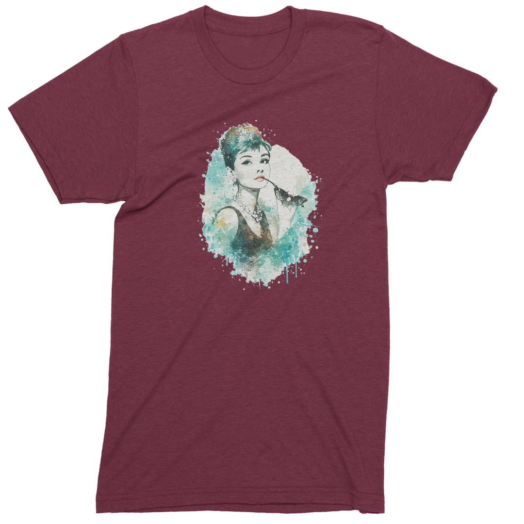 Mrs. Herpburn Iconic Watercolors Mens T-shirt Maroon