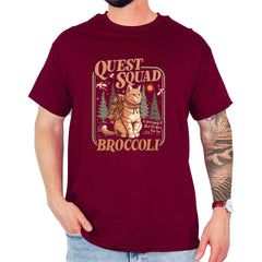 Quest Squad Broccoli Cat Fantasy Reader  Mens T-shirt Maroon