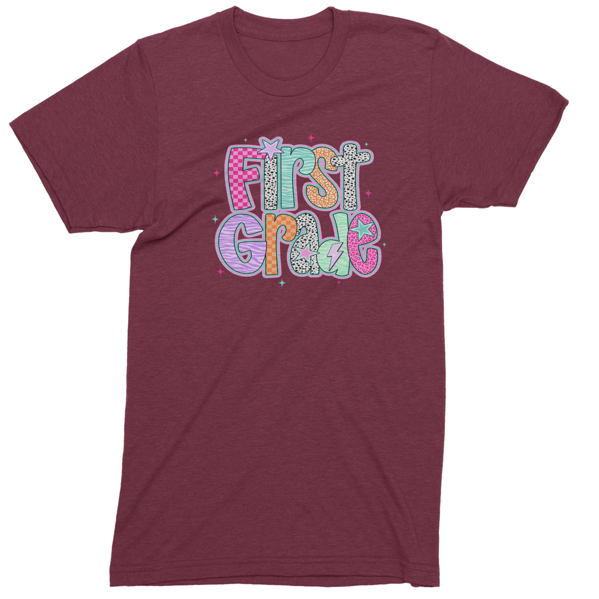 First Grade Vibes Colorful Back to School Men's T-shirt Maroon