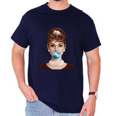 Audrey Hepburn Chewing Bubble Gum American Icon Mens T-shirt Navy Blue
