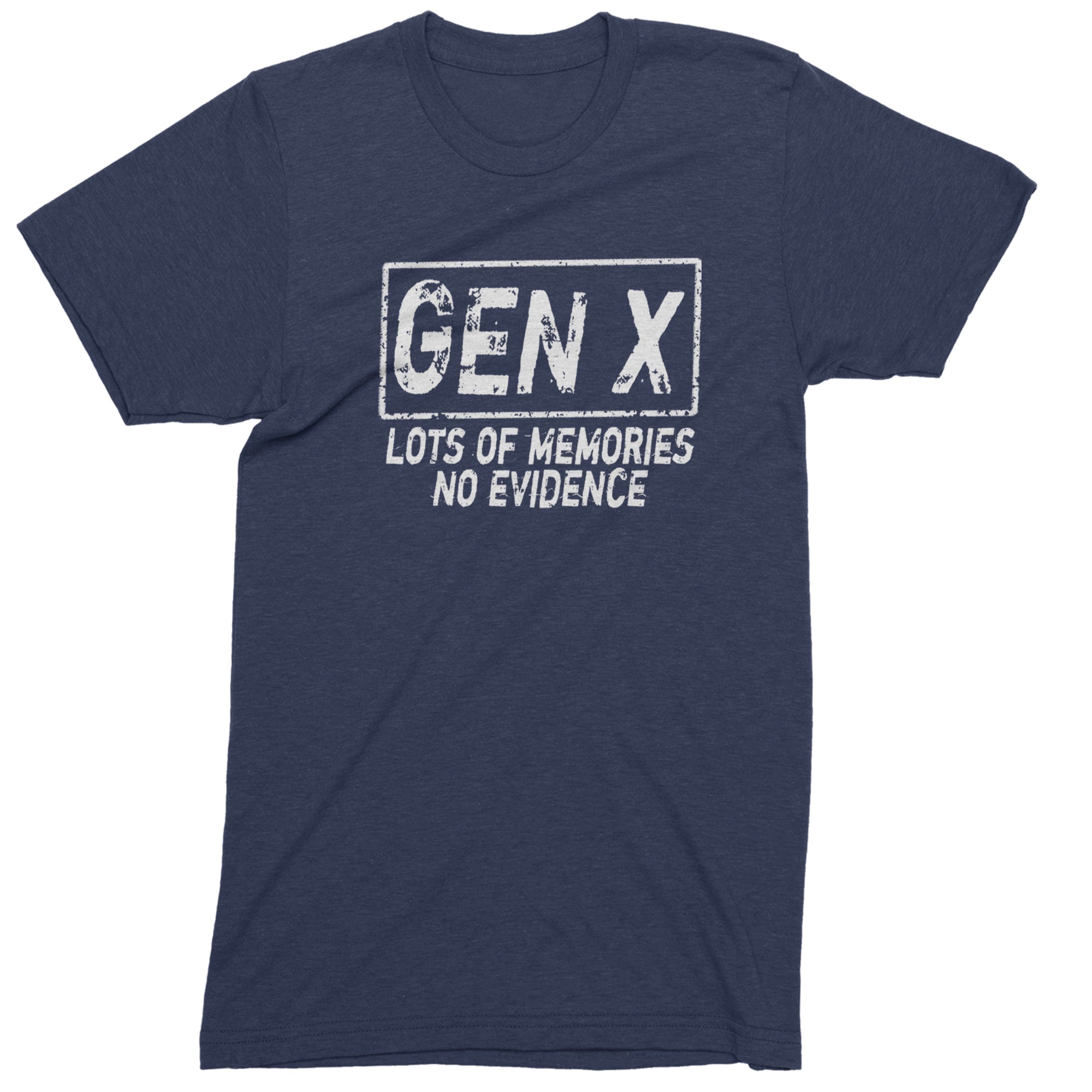 Gen X Lots of Memories No Evidence Nostalgia Mens T-shirt Navy Blue