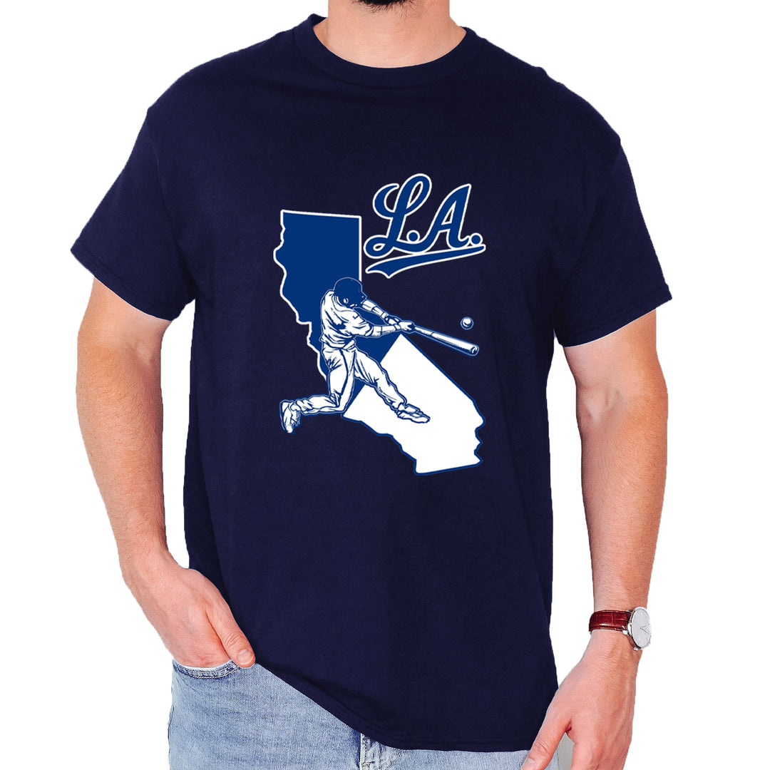 Los Angeles Baseball Batter Up Mens T-shirt Navy Blue