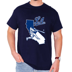 Los Angeles Baseball Batter Up Mens T-shirt Navy Blue