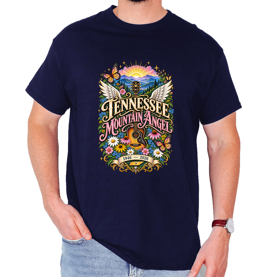 Tennessee Mountain Angel Wings Dolly Mens T-shirt Navy Blue