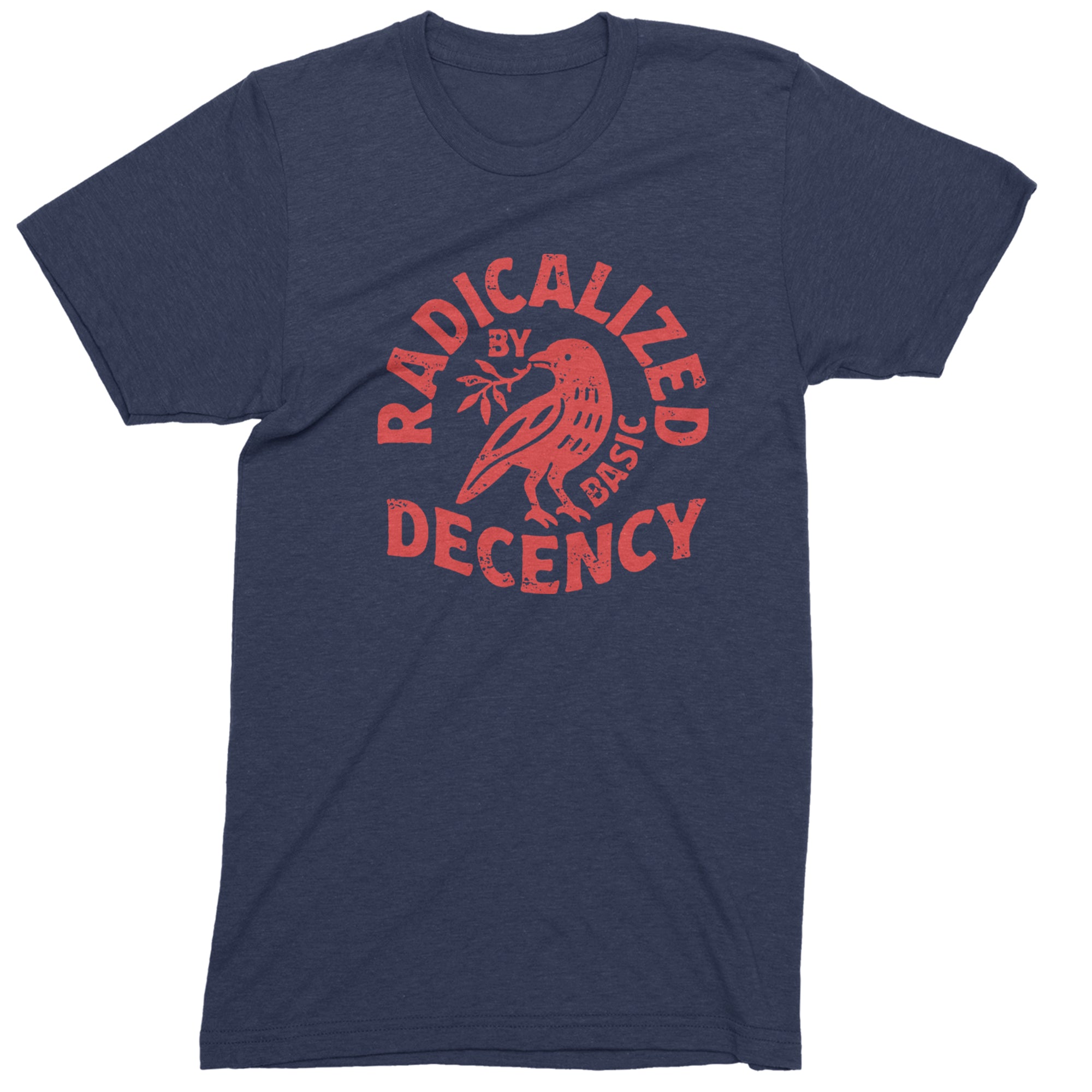 Radicalized by Basic Decency Dove Protest Statement Mens T-shirt Navy Blue