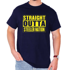 Straight Outta Steeler Nation Football  Mens T-shirt Navy Blue