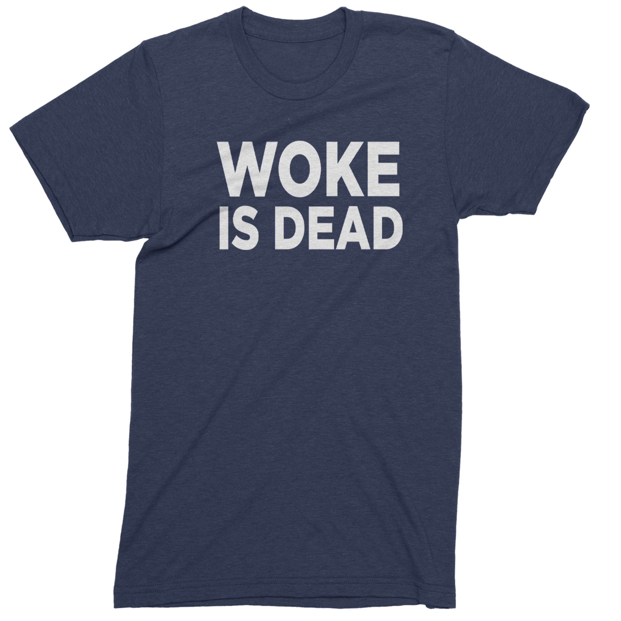 Woke Is Dead Satire Mens T-shirt Navy Blue