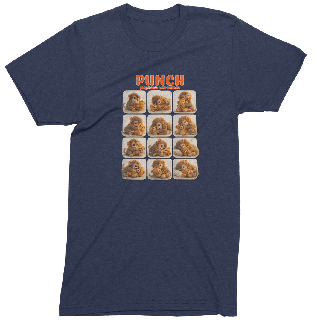 Punch Play Hard Love Harder Mens T-shirt Navy Blue