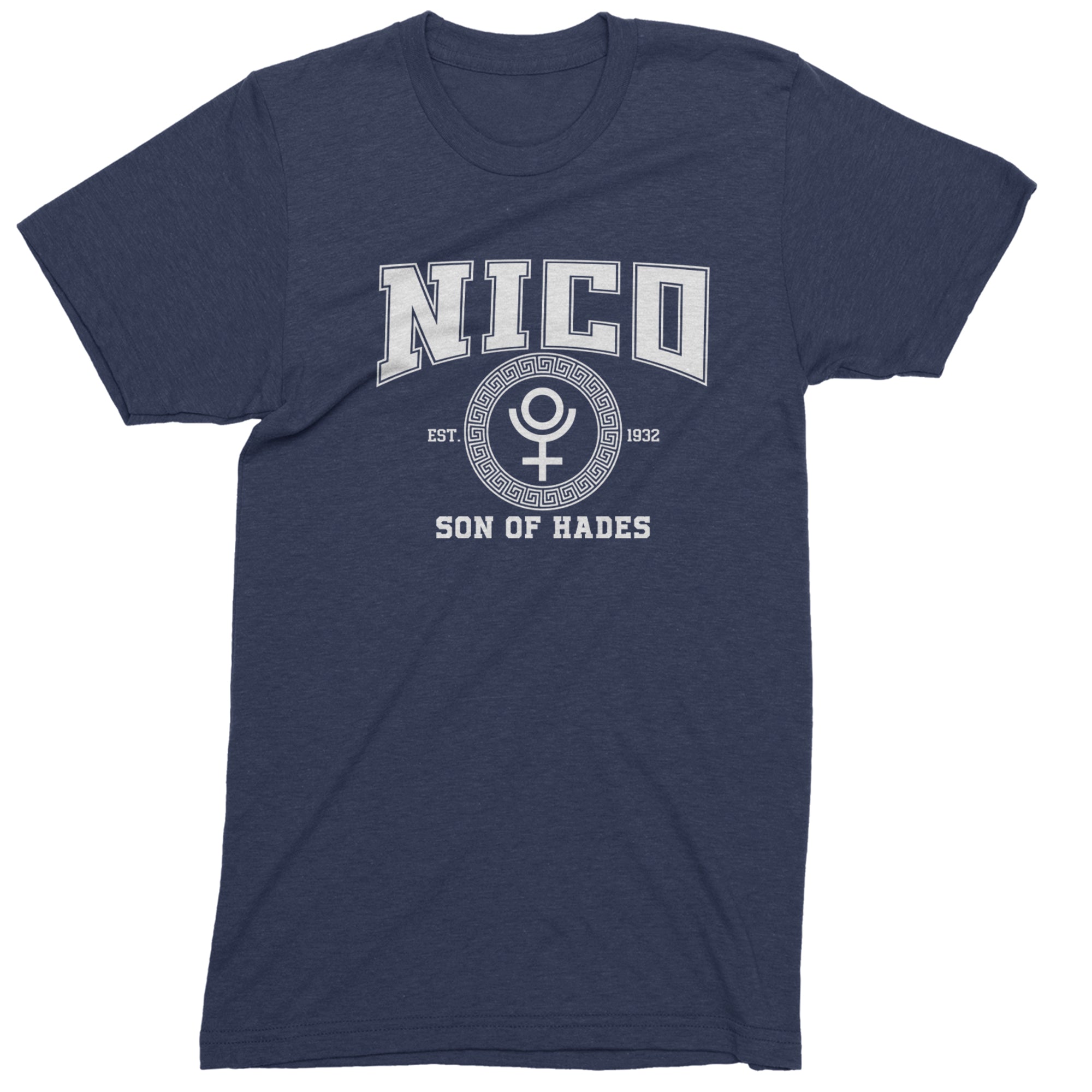 Nico Son of Hades Underworld Crest Mens T-shirt Navy Blue
