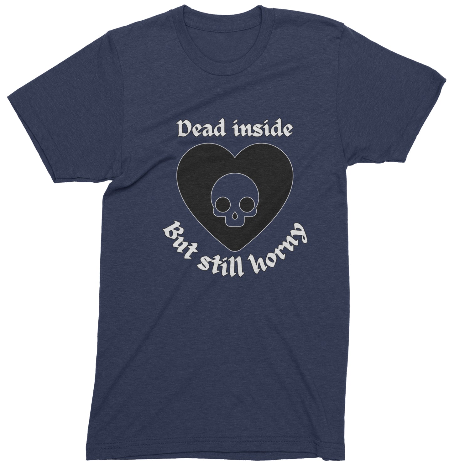 Dead Inside But Still Horny Skull Romantasy Youth-Sized Hoodie Navy Blue