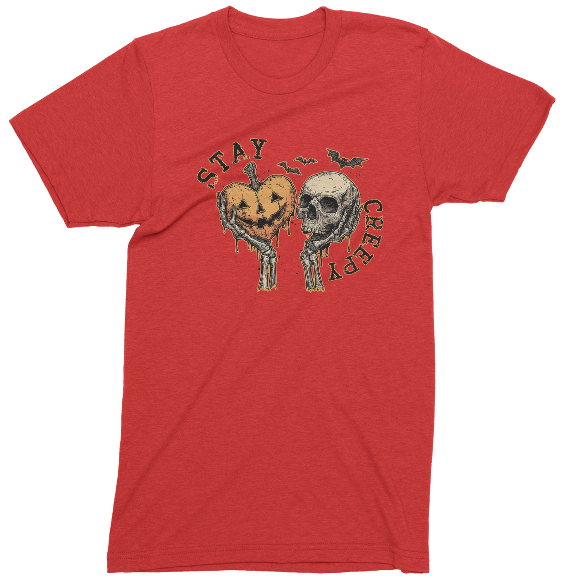 Stay Creepy Skull and Pumpkin Halloween Mens T-shirt Red