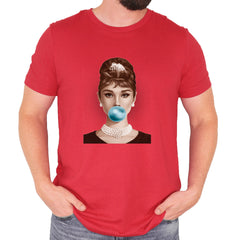 Audrey Hepburn Chewing Bubble Gum American Icon Mens T-shirt Red
