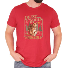 Quest Squad Broccoli Cat Fantasy Reader  Mens T-shirt Red