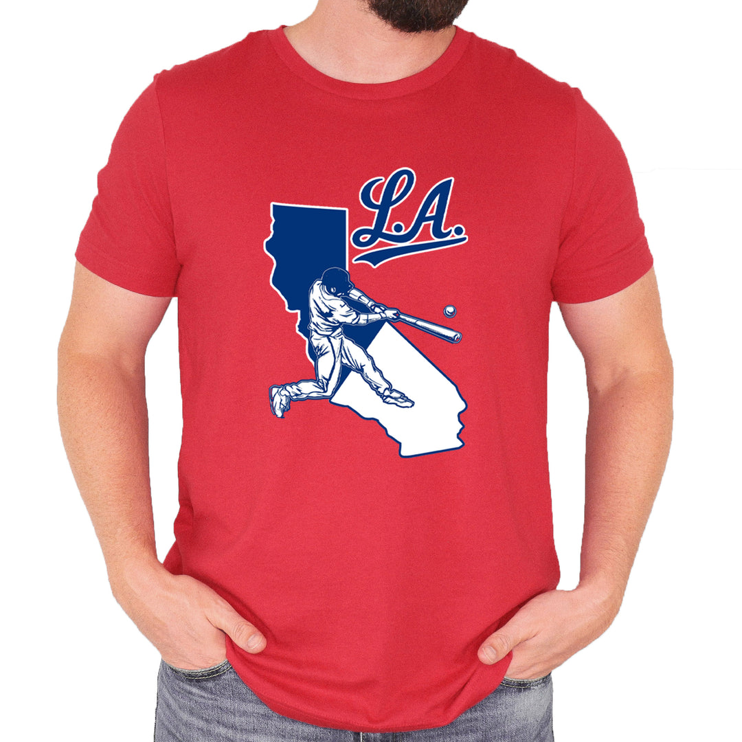 Los Angeles Baseball Batter Up Mens T-shirt Red