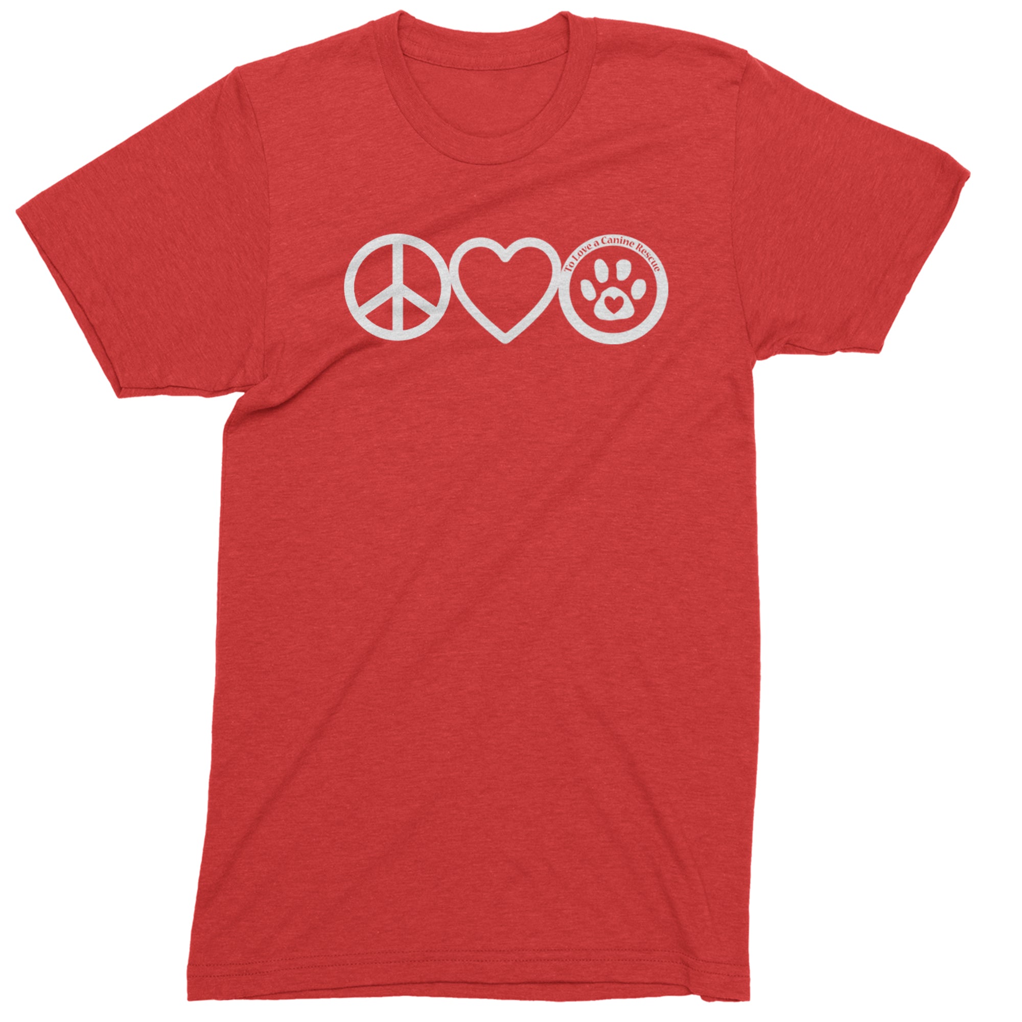 Peace, Love and TLC Dog Rescue Mens T-shirt Red