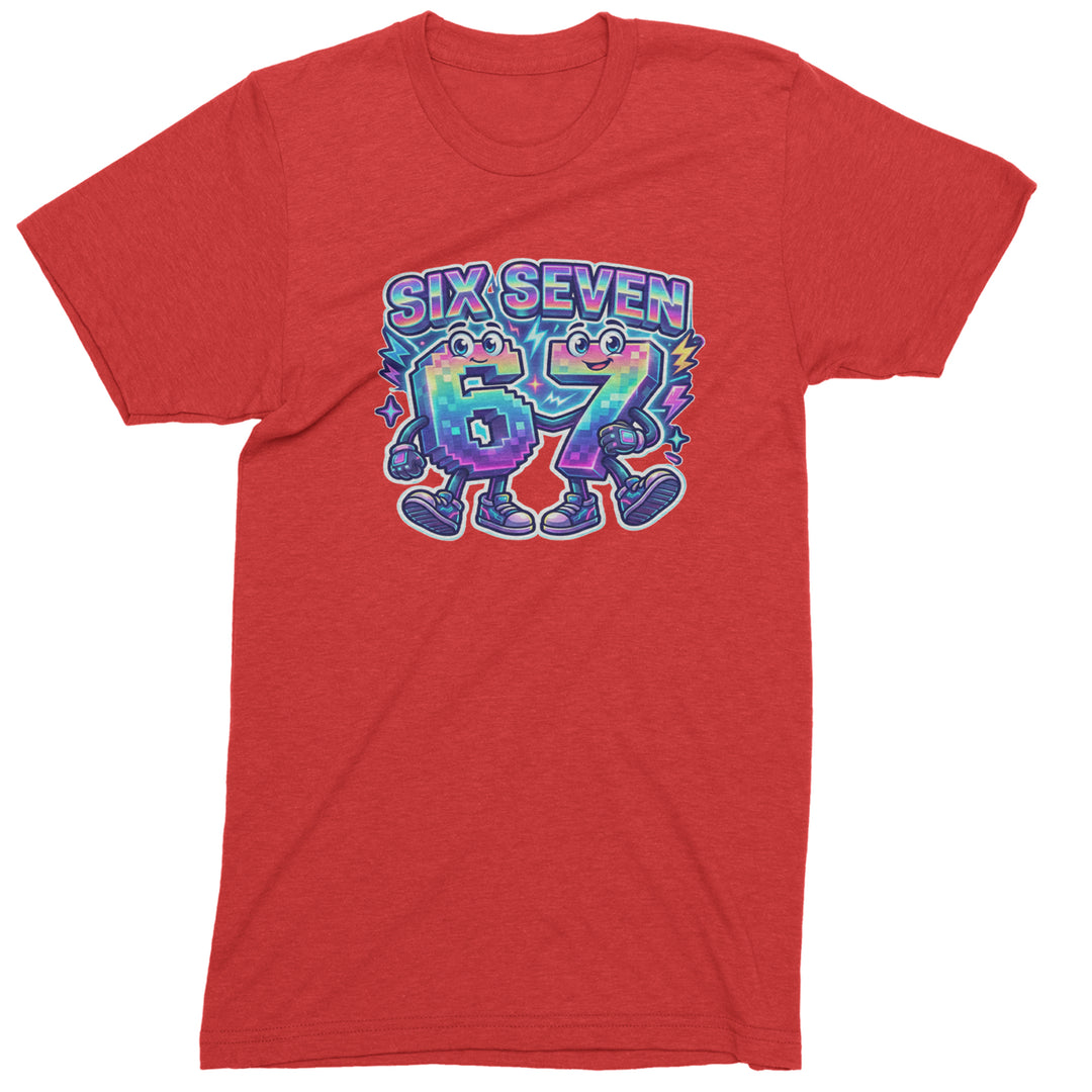 Six Seven 67 Retro Pixel Buddies Mens T-shirt Red