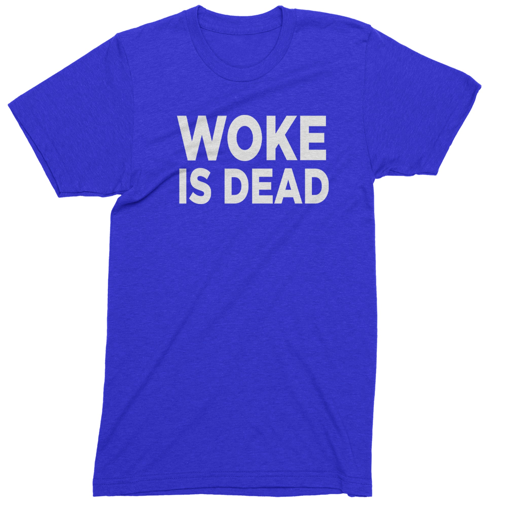 Woke Is Dead Satire Mens T-shirt Royal Blue