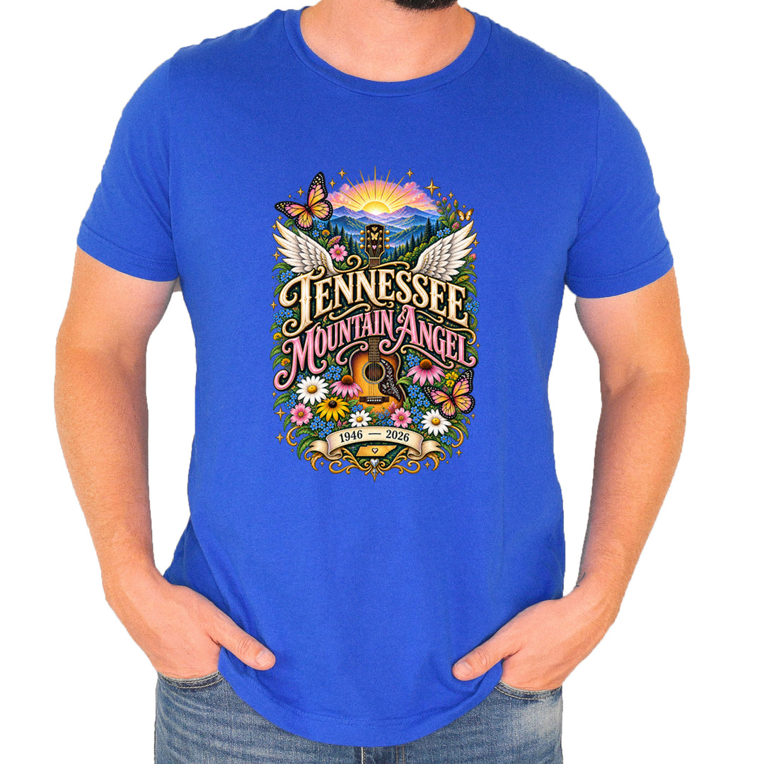 Tennessee Mountain Angel Wings Dolly Mens T-shirt Royal Blue