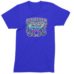Six Seven 67 Retro Pixel Buddies Mens T-shirt Royal Blue