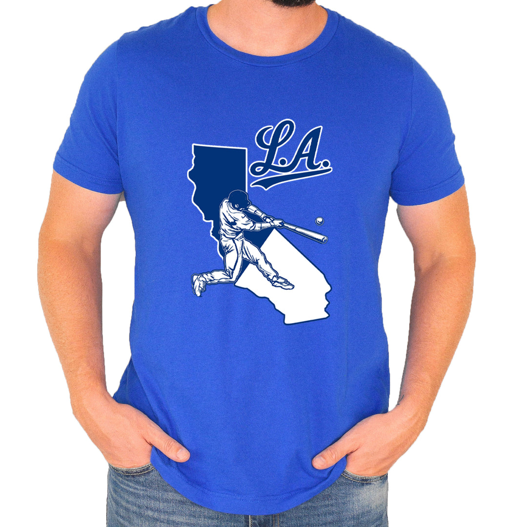 Los Angeles Baseball Batter Up Mens T-shirt Royal Blue