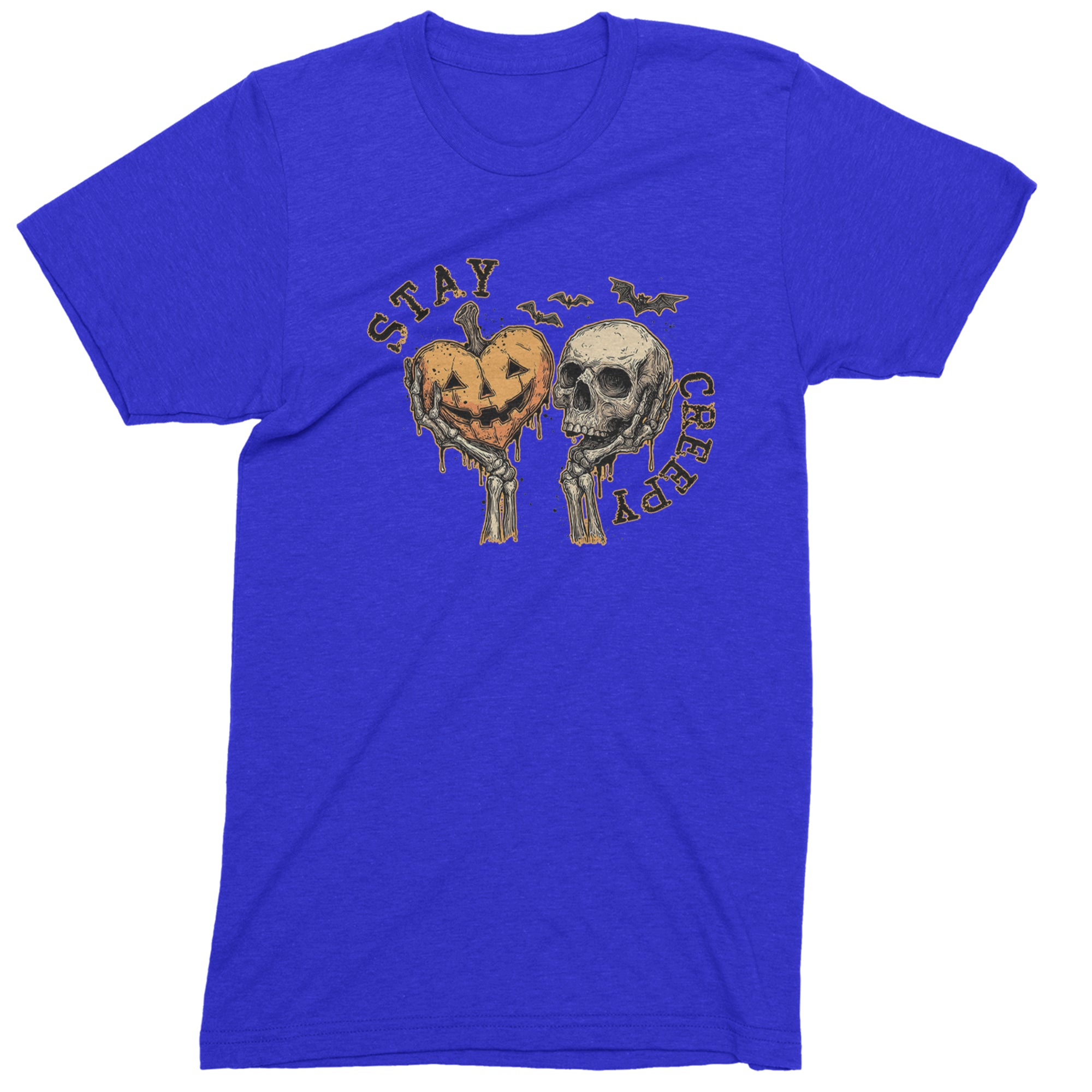 Stay Creepy Skull and Pumpkin Halloween Mens T-shirt Royal Blue