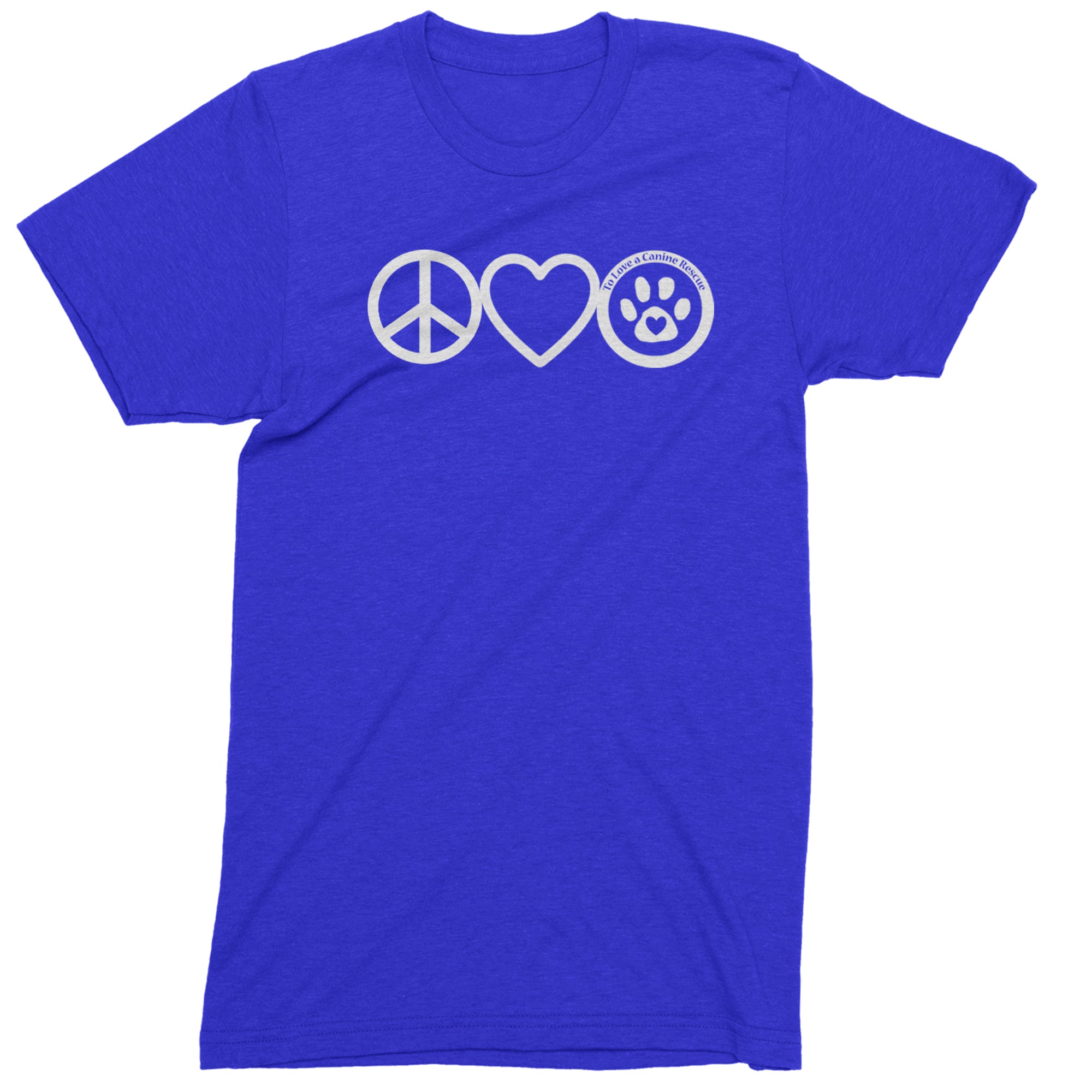 Peace, Love and TLC Dog Rescue Mens T-shirt Royal Blue