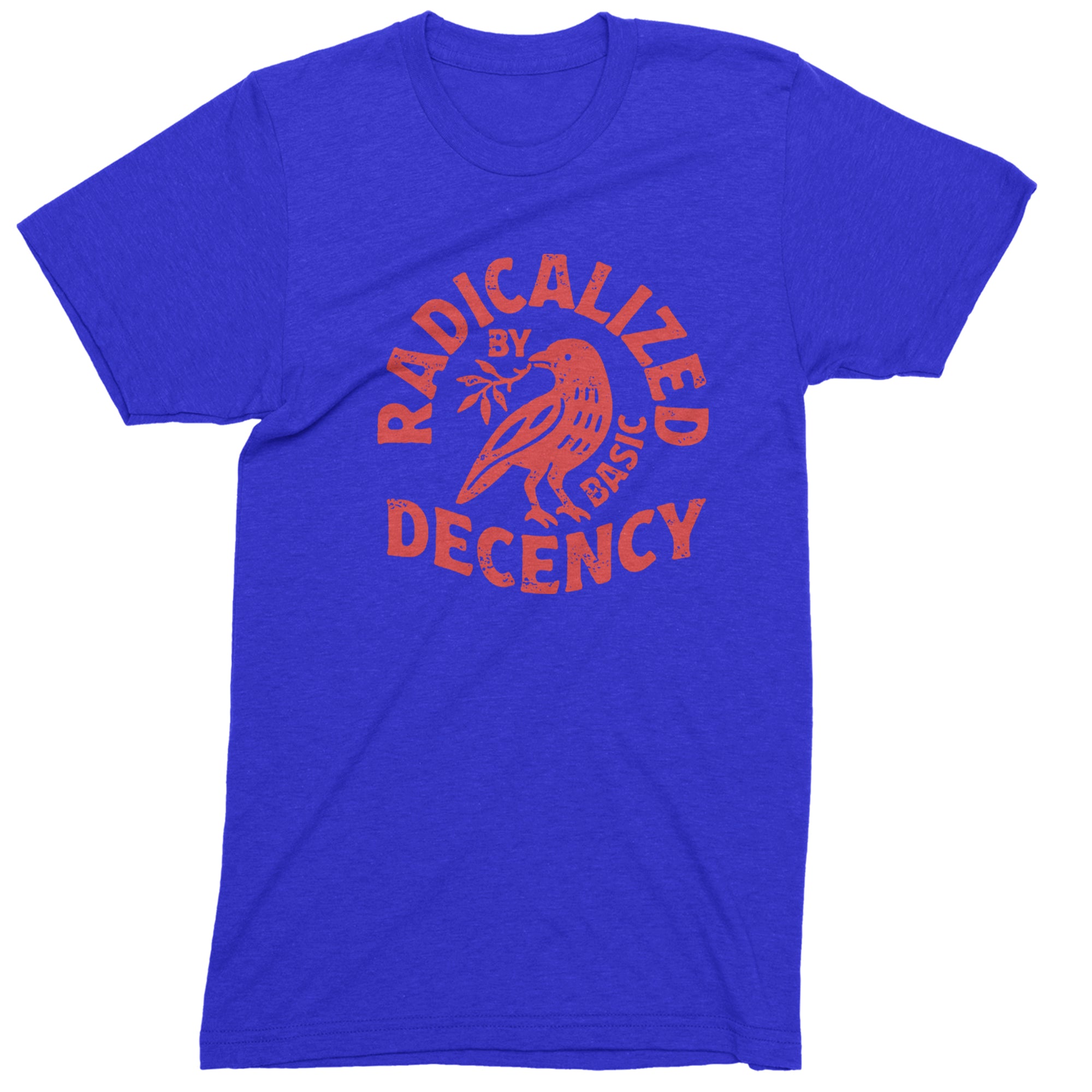 Radicalized by Basic Decency Dove Protest Statement Mens T-shirt Royal Blue