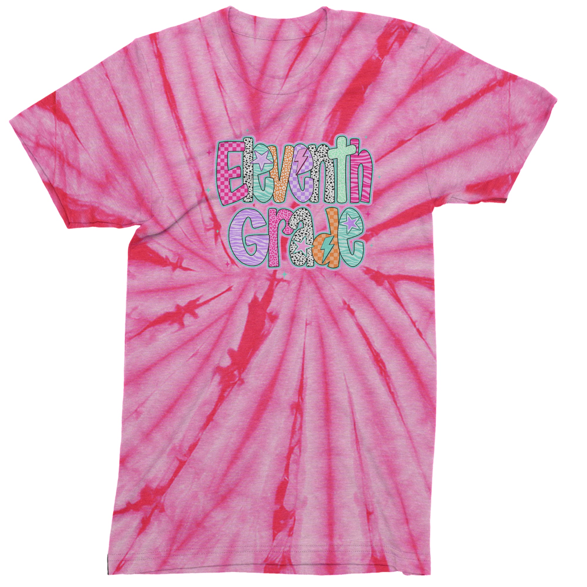 Eleventh Grade Extra Colorful Back to School Men's T-shirt Tie-Dye Spider Pink
