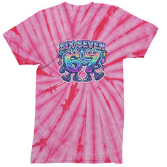 Six Seven 67 Retro Pixel Buddies Mens T-shirt Tie-Dye Spider Pink